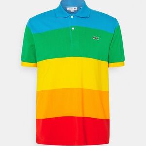 Lacoste Green and Blue Polo Shirt Vibrant Stripes